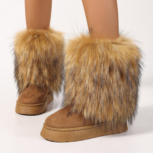 Fashionable Furry Thick-soled Mid-calf Boot