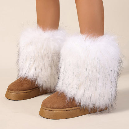 Fashionable Furry Thick-soled Mid-calf Boot