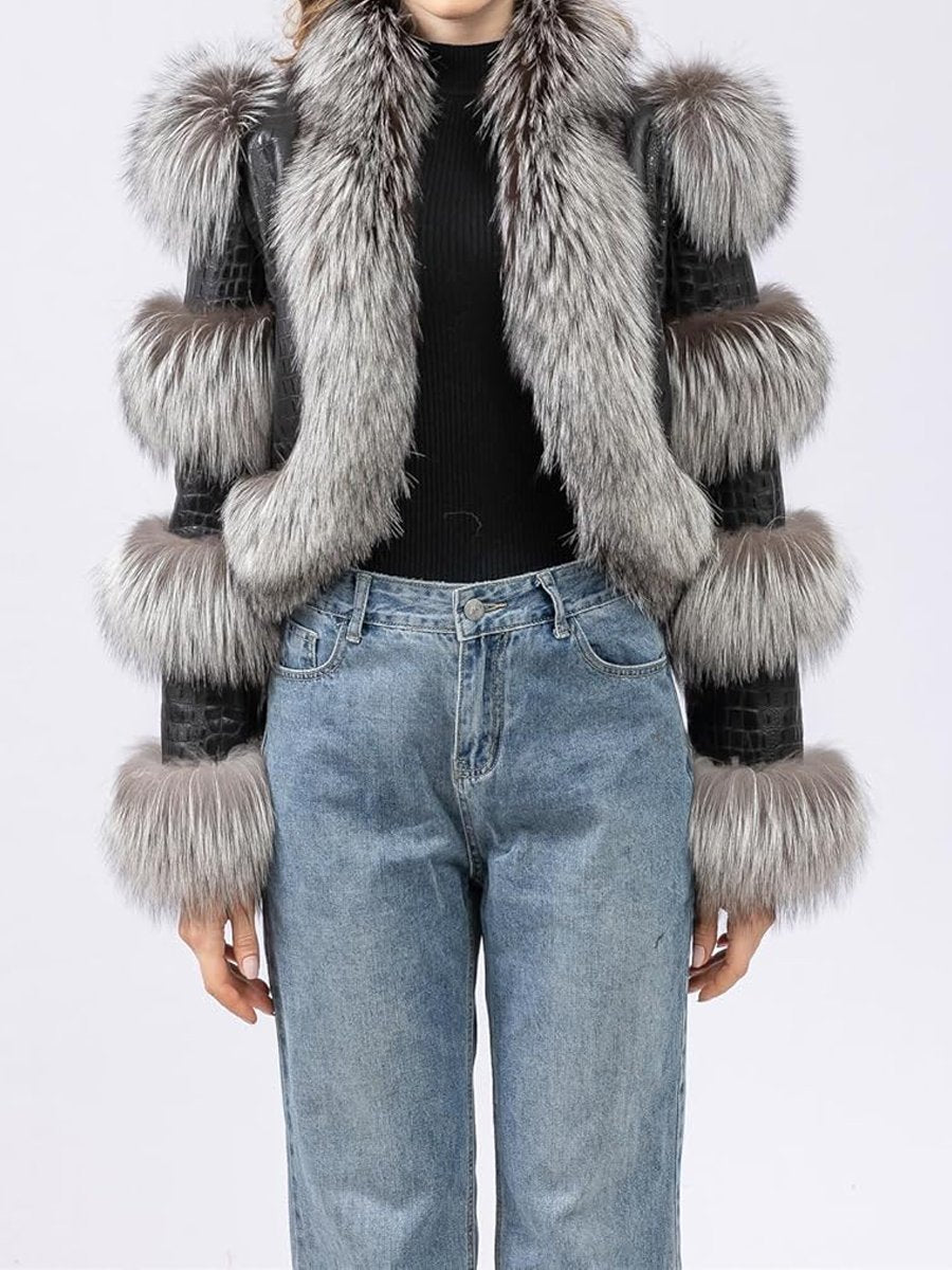 PU Patchwork Faux Fox Fur Coat