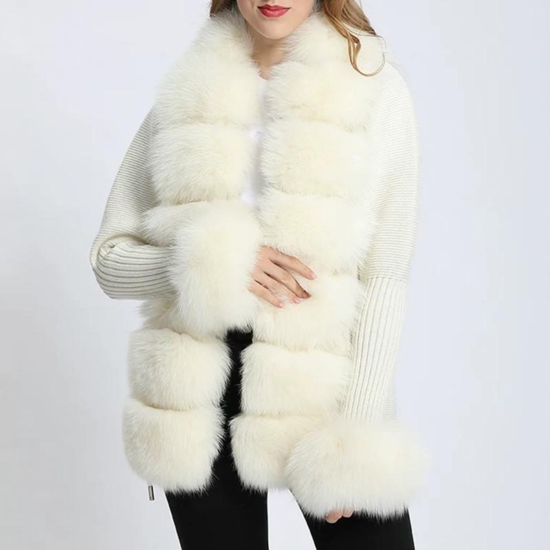 Eco-Friendly Fox Fur Knitted Cardigan