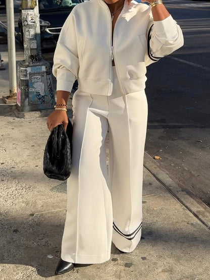 Striped Print Zip Up Two Pieces Set