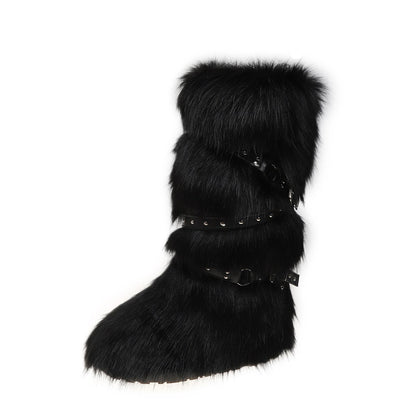 Cross-buckle Fur Boot