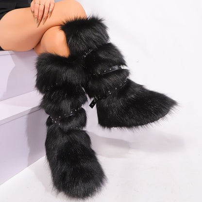 Cross-buckle Fur Boot