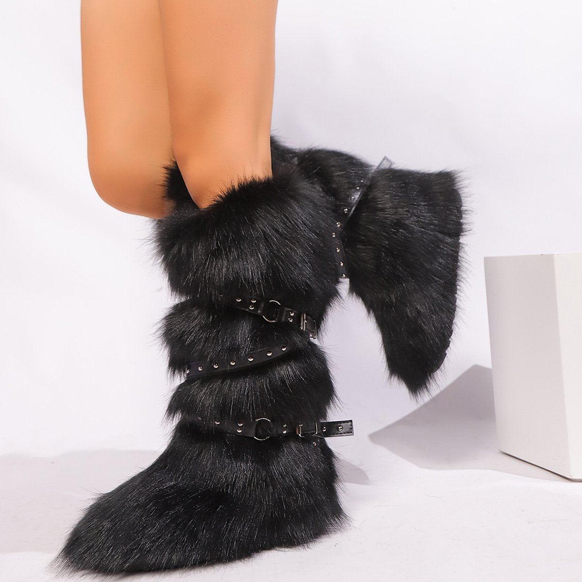 Cross-buckle Fur Boot