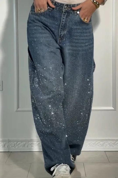 Dazzle Rhinestone Wide-leg Jeans