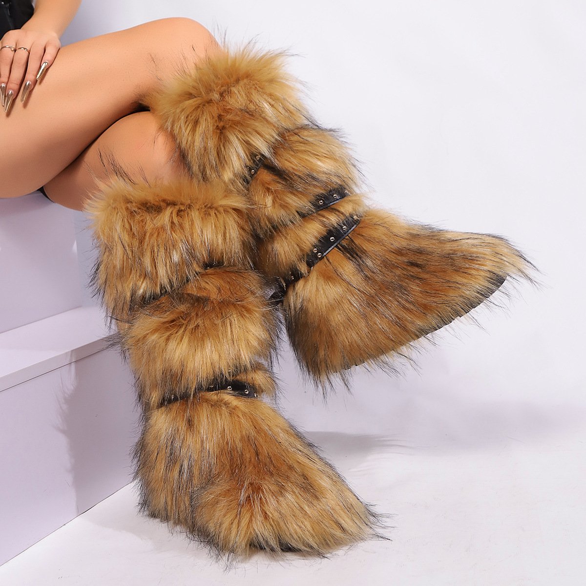 Cross-buckle Fur Boot