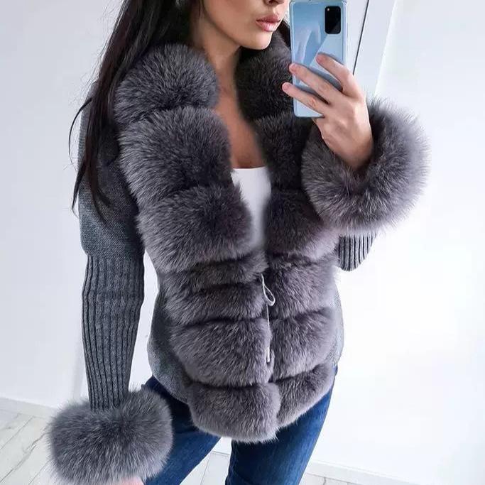 Eco-Friendly Fox Fur Knitted Cardigan