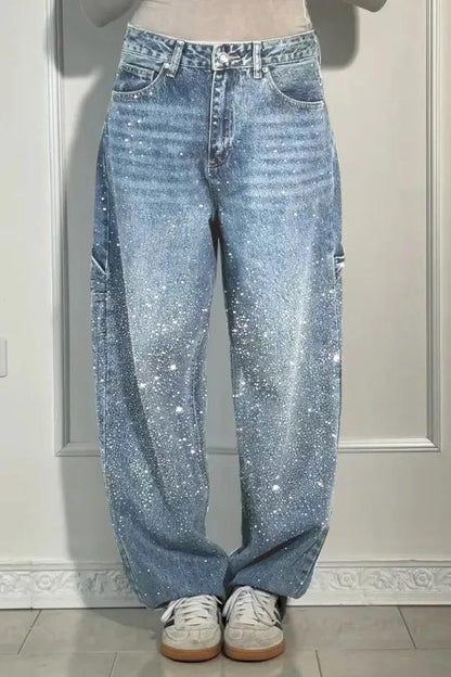 Dazzle Rhinestone Wide-leg Jeans