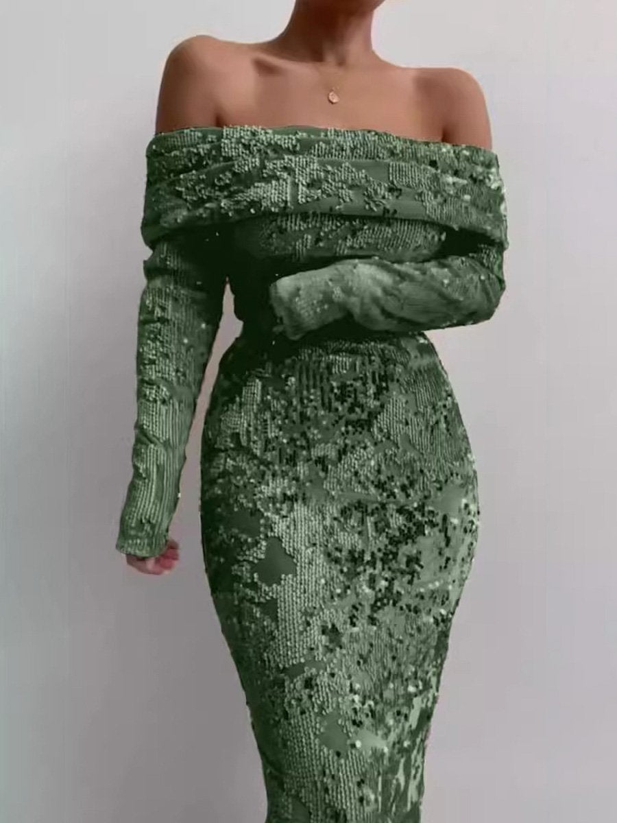 Sequin Off Shoulder Sexy Maxi Dress