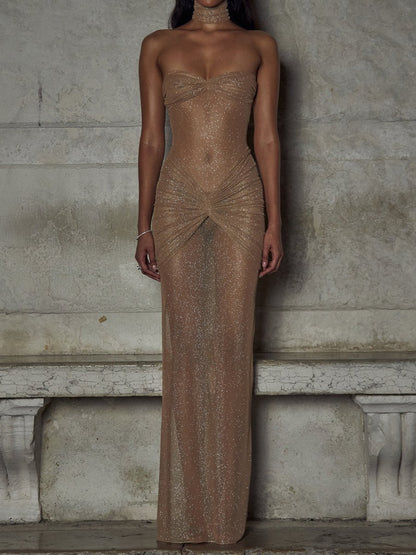 Sexy Strapless Sequin See-through Mermaid Dress