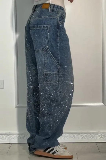 Dazzle Rhinestone Wide-leg Jeans