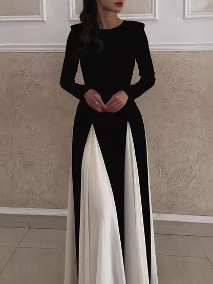 Contrast Ruffle Long Sleeve Dress