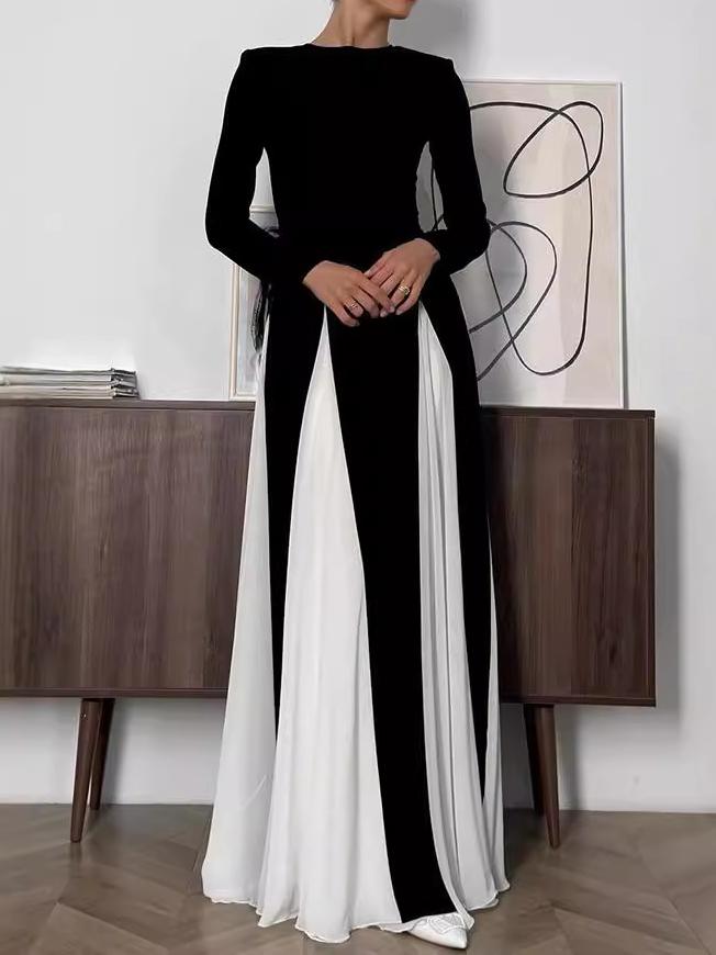 Contrast Ruffle Long Sleeve Dress