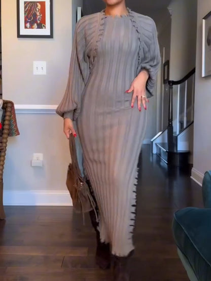 Long-sleeved Cape And Knitted Dress 2pc Set